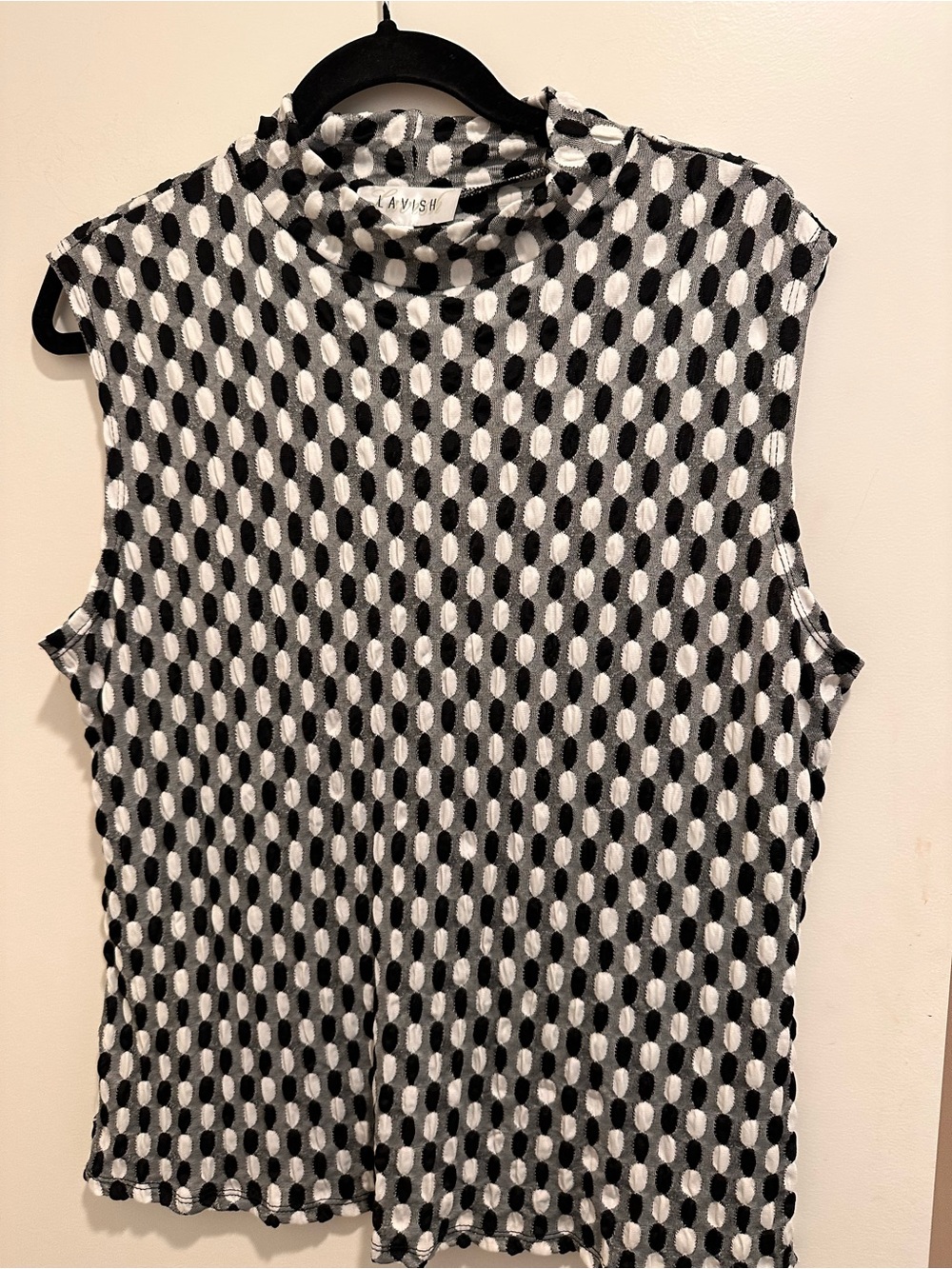 Lavish Black and White Sleeveless Mock Neck Tank